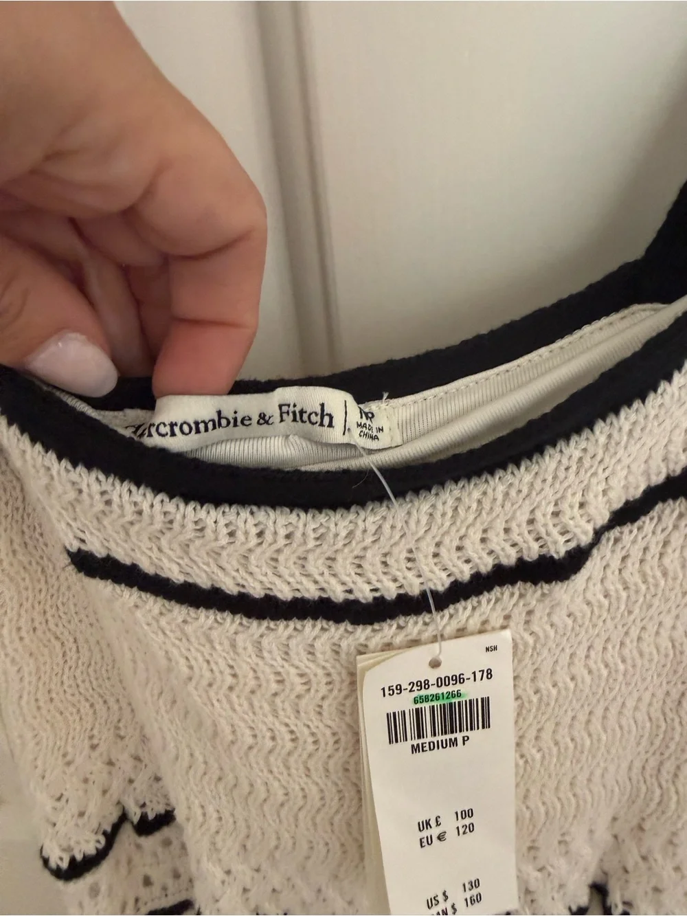 Abercrombie & Fitch Cream Crochet Maxi Dress with Black Trim